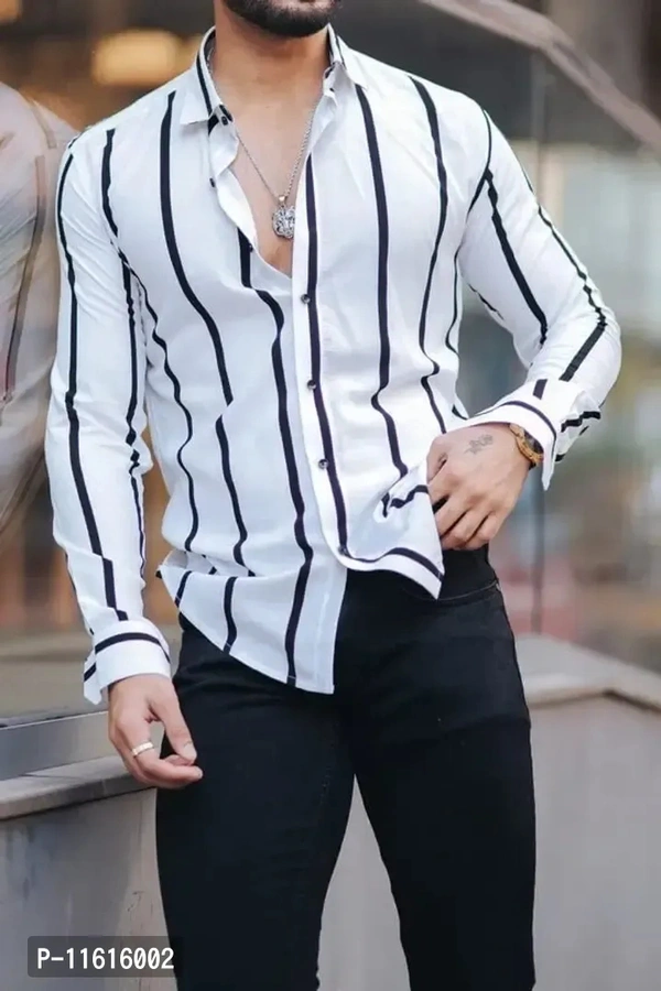 Men Regular Fit striped Full Sleeve Casual Latest  - White, Select Size