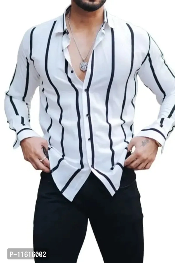 Men Regular Fit striped Full Sleeve Casual Latest  - White, S