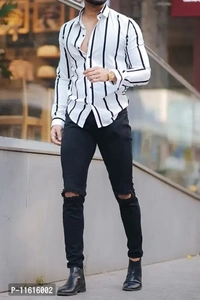Men Regular Fit striped Full Sleeve Casual Latest  - White, S