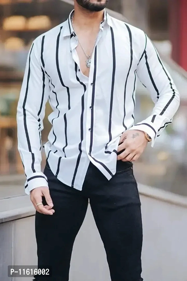 Men Regular Fit striped Full Sleeve Casual Latest  - White, S