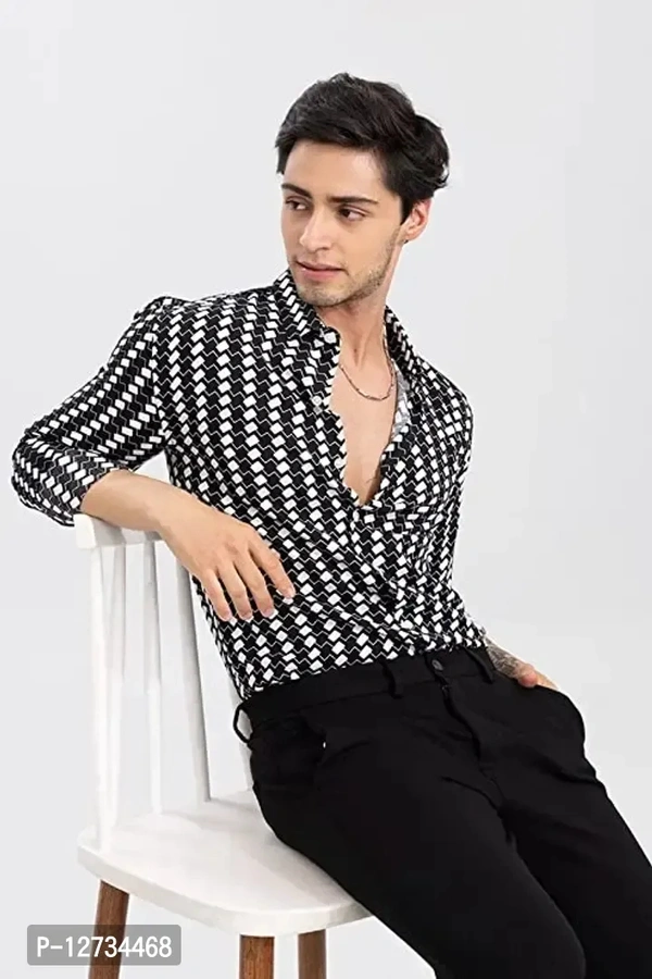 Stylish Lycra Printed Long Sleeves Casual Shirt For MenSize: SMLXL Color:  White Fabric:  Polyester  - Black, Select Size