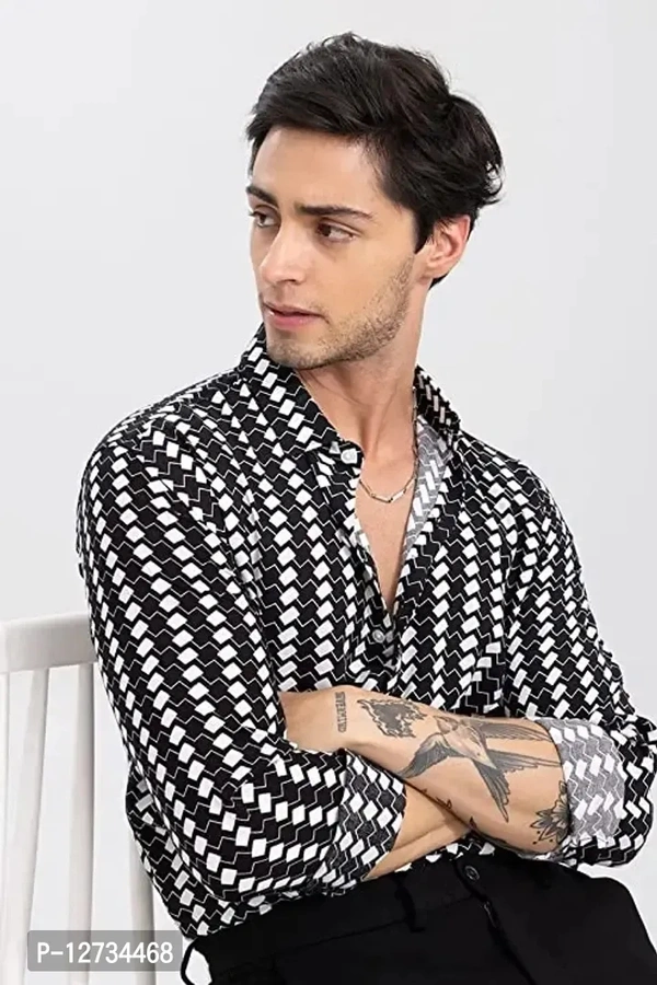 Stylish Lycra Printed Long Sleeves Casual Shirt For MenSize: SMLXL Color:  White Fabric:  Polyester  - Black, Select Size