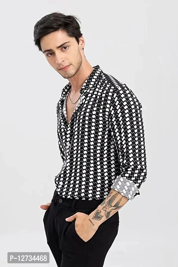 Stylish Lycra Printed Long Sleeves Casual Shirt For MenSize: SMLXL Color:  White Fabric:  Polyester  - Black, Select Size