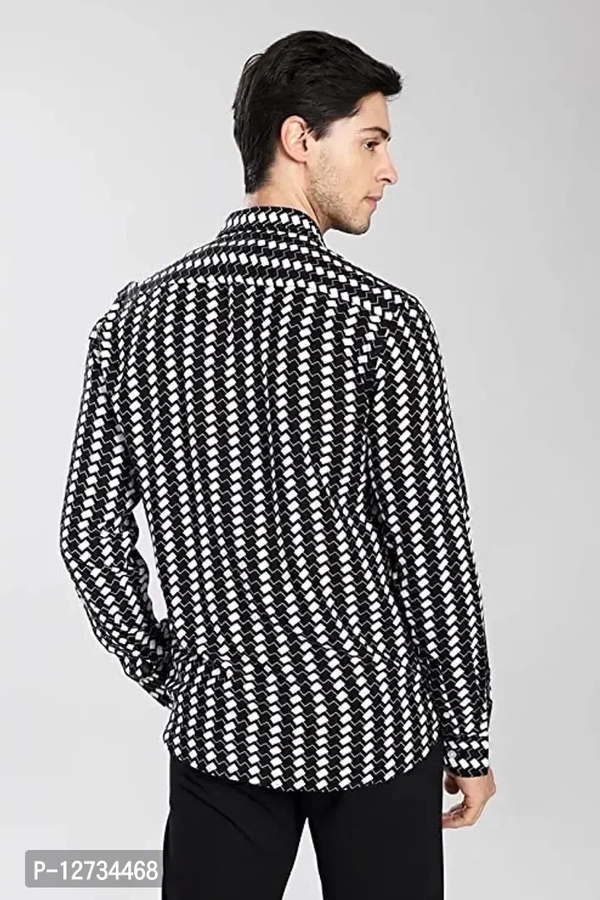 Stylish Lycra Printed Long Sleeves Casual Shirt For MenSize: SMLXL Color:  White Fabric:  Polyester  - Black, Select Size