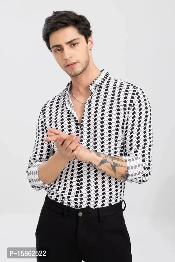 Stylish Lycra Printed Long Sleeves Casual Shirt For MenSize: SMLXL Color:  White Fabric:  Polyester  - White, Xl