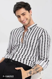 Stylish Lycra Printed Long Sleeves Casual Shirt For MenSize: SMLXL Color:  White Fabric:  Polyester  - White, Xl