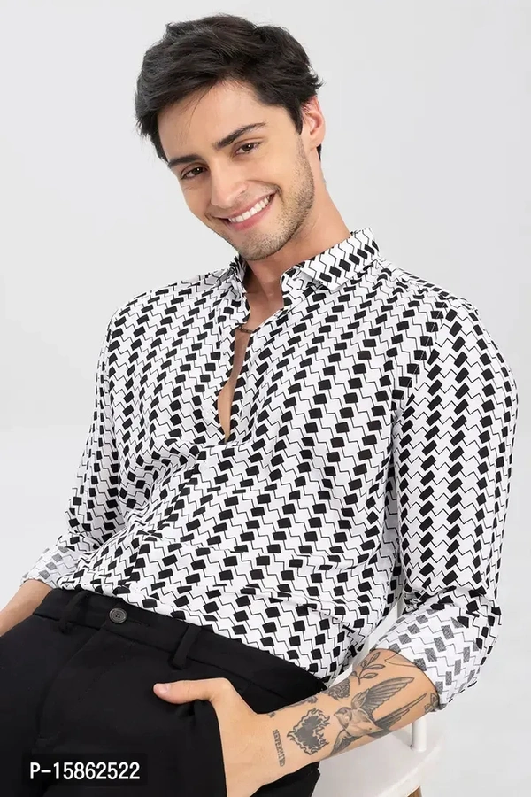 Stylish Lycra Printed Long Sleeves Casual Shirt For MenSize: SMLXL Color:  White Fabric:  Polyester  - White, Xl