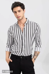 Stylish Lycra Printed Long Sleeves Casual Shirt For MenSize: SMLXL Color:  White Fabric:  Polyester  - White, Xl