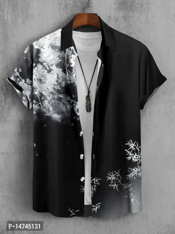Stylish Lycra Short Sleeve Shirt For Men  - Black, L