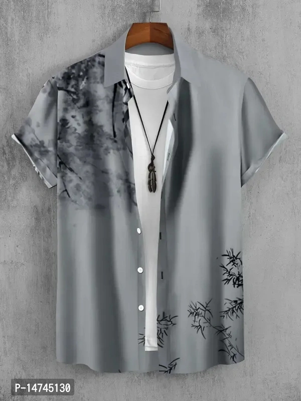 Stylish Lycra Short Sleeve Shirt For Men  - Gray, Select Size