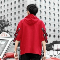 EYEBLOGER Men's Printed Typography Hooded Neck Oversized T Shirt - Red, XXL