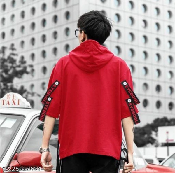 EYEBLOGER Men's Printed Typography Hooded Neck Oversized T Shirt - Red, XXL