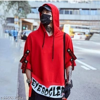 EYEBLOGER Men's Printed Typography Hooded Neck Oversized T Shirt - Red, XXL