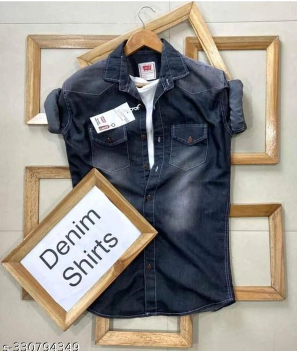 STONE WASH DENIM SHIRT - Blue, Xl
