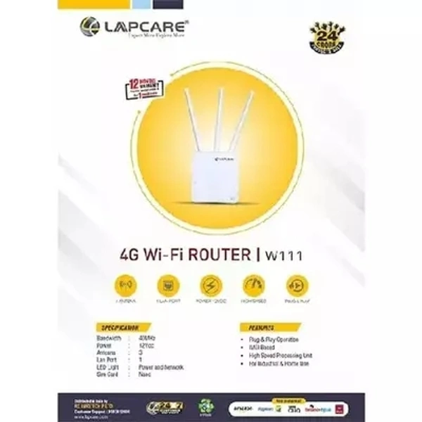 Lapcare 4g Wifi Router 3 Antenna+ 1 Lan All Wifi Enabled Device Supported  - White, 1 Year