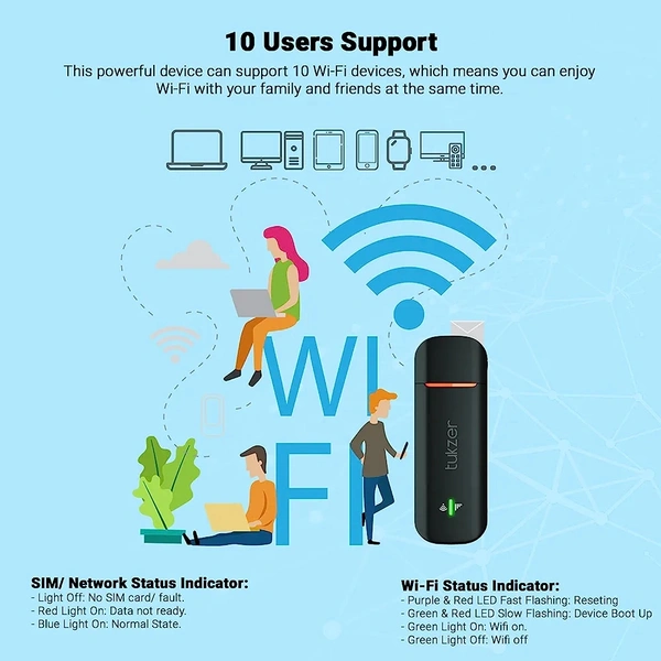 Tukzer  All Sim Support Wifi Wingle Tukzer Usb Wifi Stick - Black, 6;Month Service Center