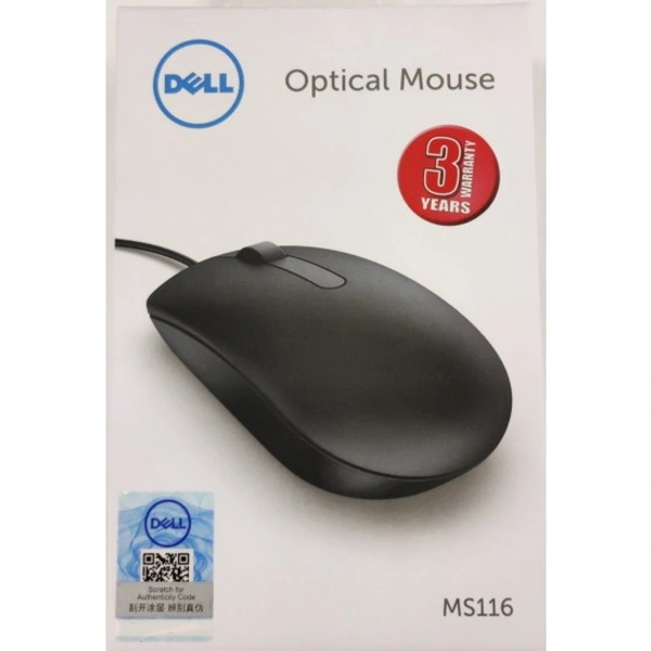 Dell Ms116 Usb Optical Mouse  - Black, 3 Years