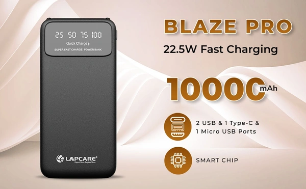 Lapcare Powerbank 10000 Mah With Quick Charge 22.5 w  power bank bank - Lapcare Service Center, Black, 6 Months