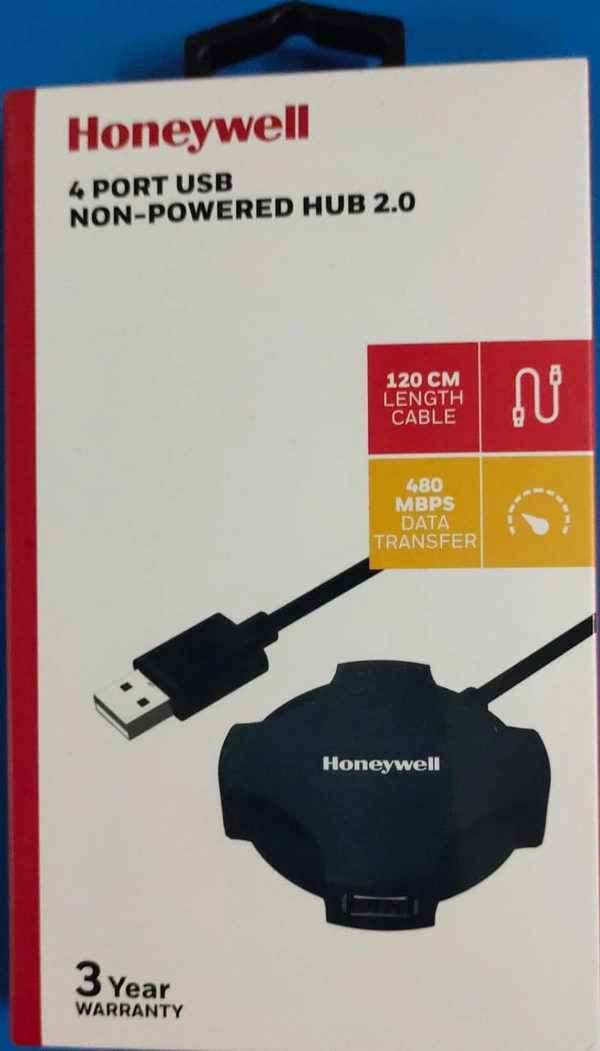 Honey Well  Honeywell 4 Port Usb Hub Usb 2.0 4 In 1 - 3 Yrs Warranty, Black