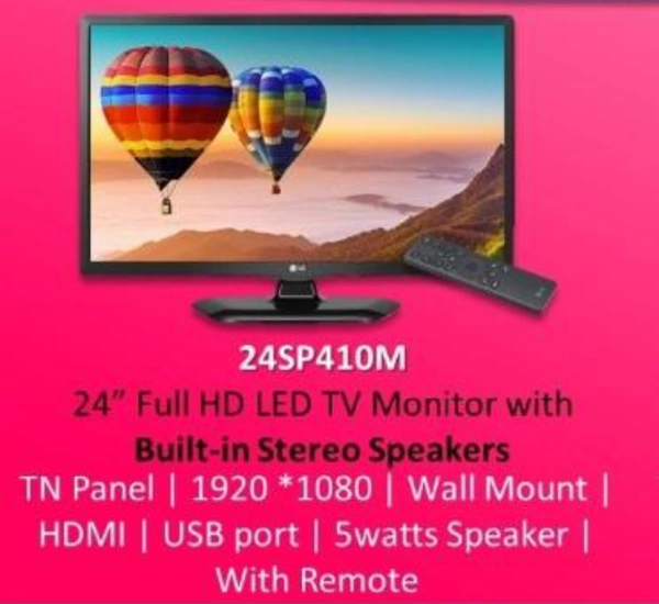 LG 24" TV Monitor HD 1 HDMI Port 1 USB Port  - Lg Service Center, Black, 3 Years Labour And Parts