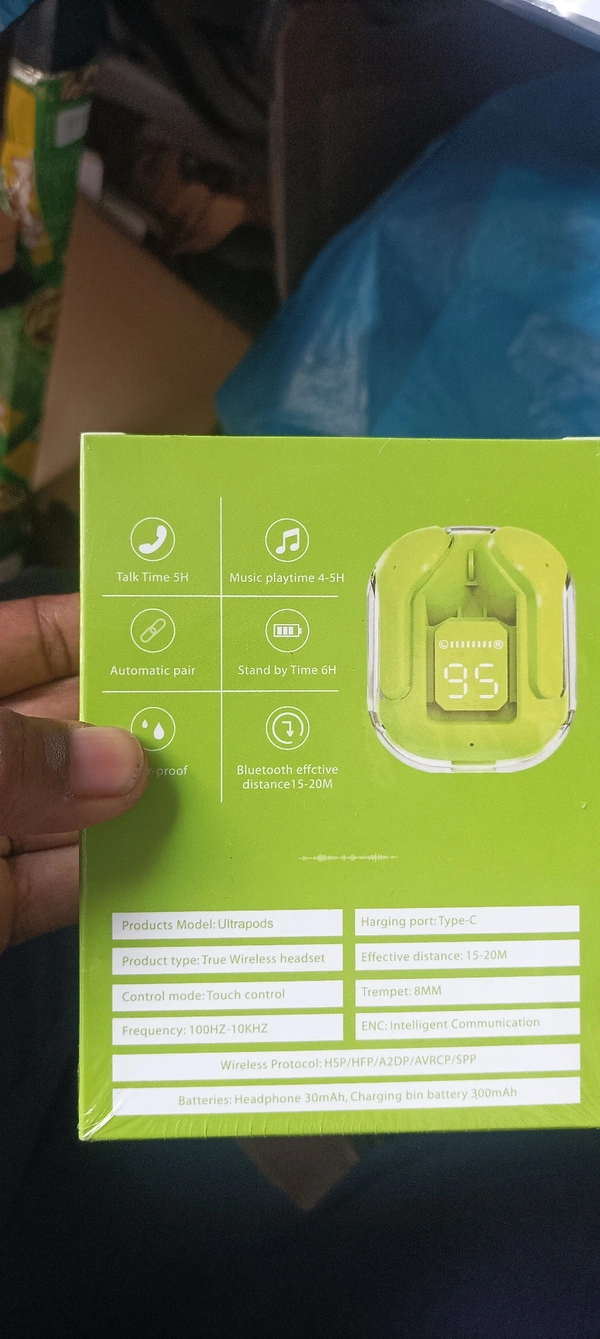 Unbranded  Stylish Earbuds With Charging Display  - Screamin' Green