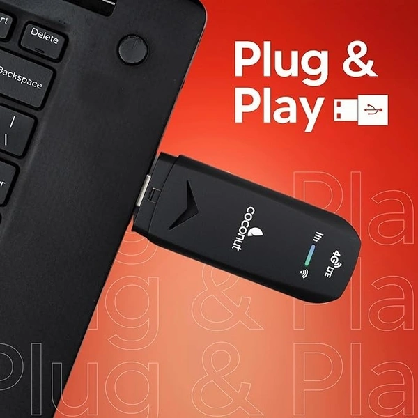 COCONUT Coconut Konnect 4G Dongle, Dual Band - All SIM Support (2.4/5Ghz), 4G Data Card, Upto 150mbps, Rich Design, 1 Year Warranty - 1 YEAR, Heera Communications