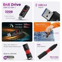 EVM EnX Drive 32GB USB 3.2 Gen 1 Flash Drive - Red, 10 Years, Contact Customer Care Service