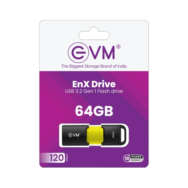 EVM EnX Drive 64GB USB 3.2 Gen 1 Flash Drive - Turbo, 10 Years, Contact Customer Care Service