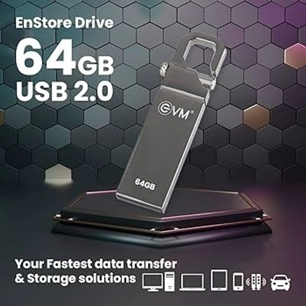 EVM ENSTORE 64 GB PEN DRIVE 64 GB Pen Drive  (Silver) - Black, 10 Years, Contact Customer Service