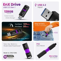 EVM EnX Drive 128GB USB 3.2 Gen 1 Flash Drive - Purple, 10 Years, Contact Customer Care Service