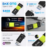 EVM EnX OTG 64GB USB 3.2 Gen 1 Type-C OTG Flash Drive - Golden Fizz, 10 Years, Contact Customer Care Service