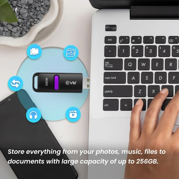 EVM EnX Drive 128GB USB 3.2 Gen 1 Flash Drive - Purple, 10 Years, Contact Customer Care Service