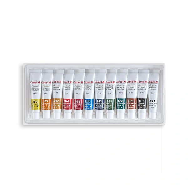  Camel Acrylic Color Box - 9ml Tubes, 12 Shades