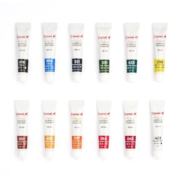 Camel Acrylic Color Box-20Ml Tubes,12 Shades,