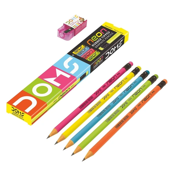  DOMS Neon Rubber Tipped HB/2 Graphite Pencils 