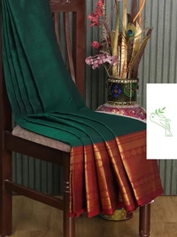 Narayanpet Cotton Saree in Green and Maroon with Plain Body and Long Rudhraksha Zari Woven Border - 6.2 meters