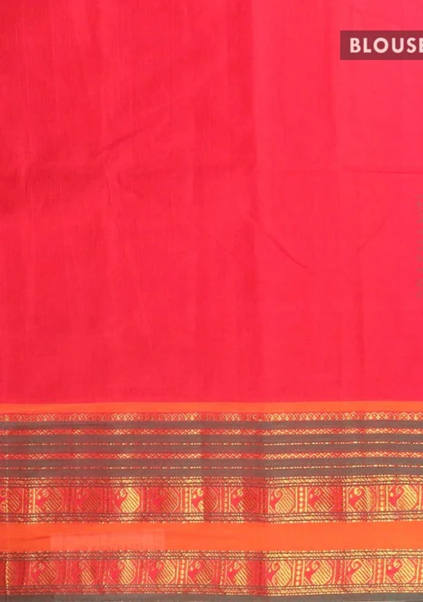 Narayanpet Cotton Saree in Red and Orange with Plain Body and Zari Woven Paisley Design Border - 6.2 mts