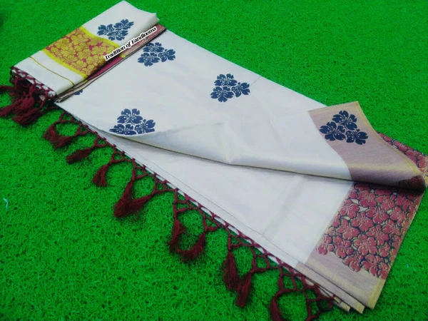 Golden Tissue Fancy Print Saree 6.25 mtr from Kuttampalli - Pink