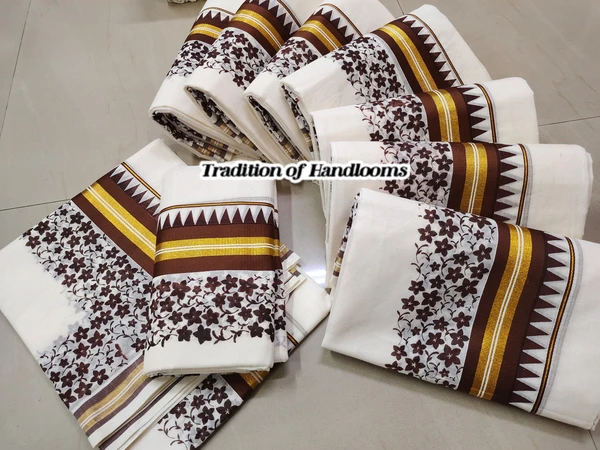 Kuttampalli Kerala Set Mundu | Cotton Mix Printed Design - Brown