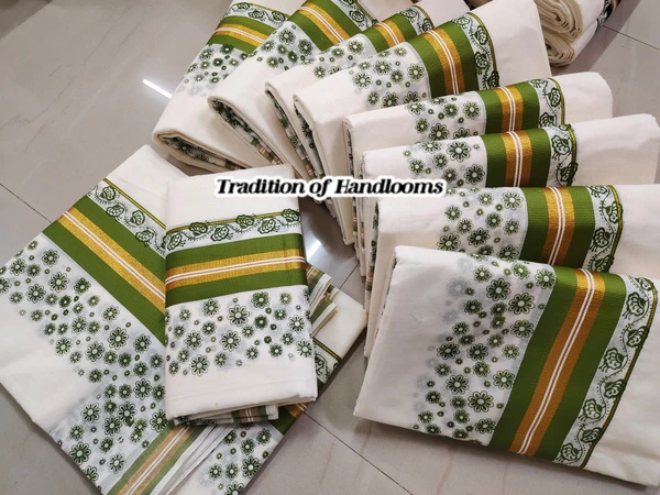 Kuttampalli Kerala Set Mundu | Cotton Mix Printed Design - Blue