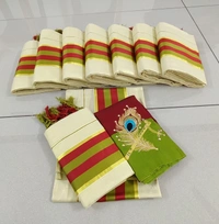 Kerala Tissue Set Mundu - Fun Green