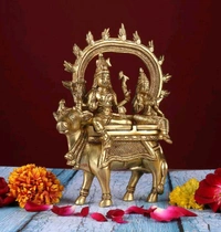 Lord Shiva Parvati Sitting On Nandi, Pure Brass