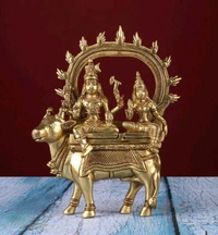 Lord Shiva Parvati Sitting On Nandi, Pure Brass