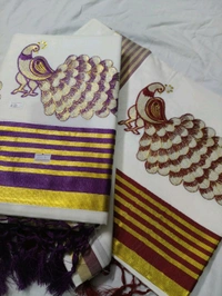 Peacock Embroidery Cotton Saree