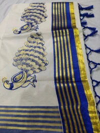 Peacock Embroidery Cotton Saree