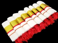 Cotton Set Mundu with Tassels - Bright Red