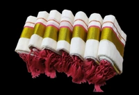 Cotton Set Mundu with Tassels - Bright Red
