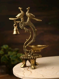 Brass Peacock Diya with Bell