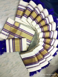 Kerala Cotton Set Mundu with Tassels - Curious Blue