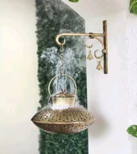 Metal Incense Burner / Tea Light Holder with Hanger and Bells